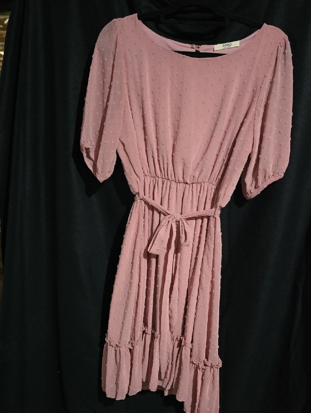 Mavi Dusty Pink Textured Tie-Waist Midi Dress